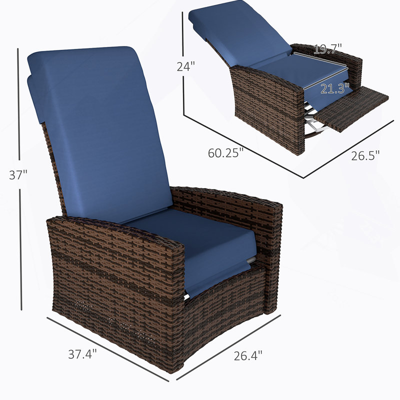 Chaise d'extérieur, Fauteuil inclinable pivotant d'extérieur, Bleu très foncé, Brun