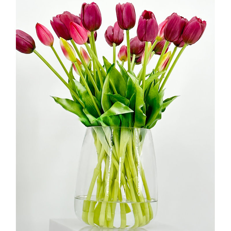 Tulipes artificielles Real Touch dans un vase en verre , Bourgogne