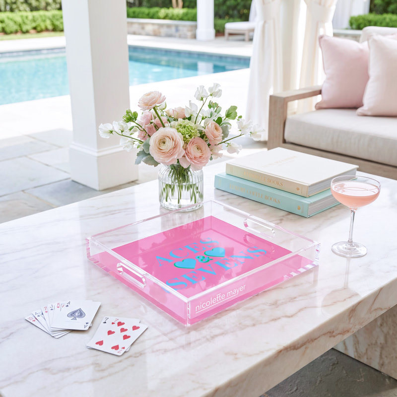 Plateau décoratif carré Aces and Sevenspink, 2" H x 15" W x 15" D, Pink/Blue