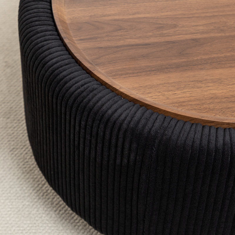 Table basse ronde avec rangement Pietsch, Velours côtelé noir