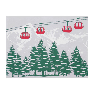 Ski Lift and Pines Indoor / Outdoor Knit Throw Blanket
