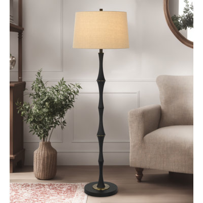Lampe sur pied 150W à 3 voies en métal avec abat-jour en lin rigide