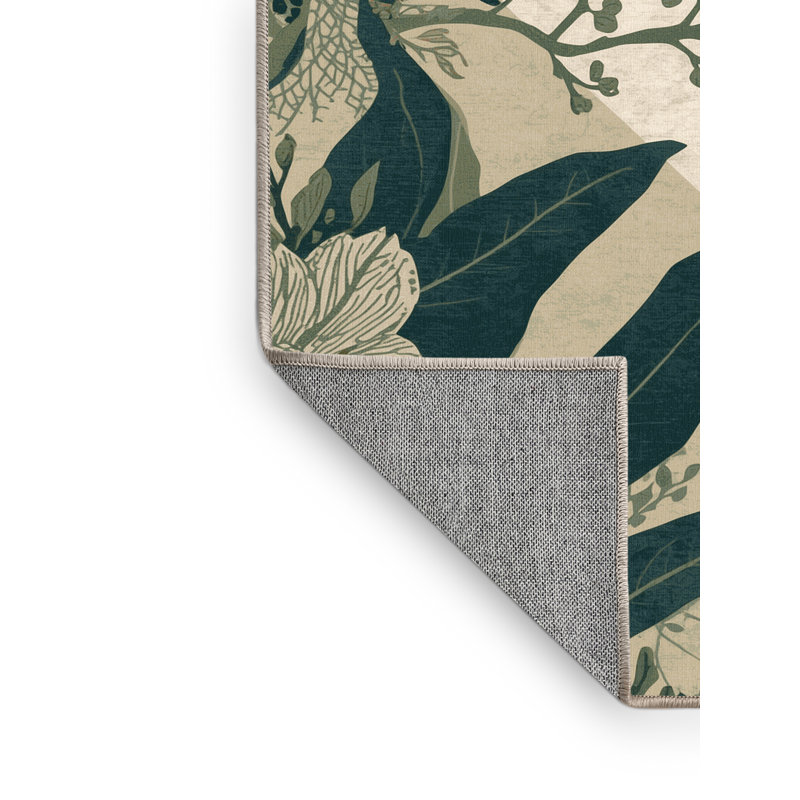 Machine Washable Pantelis Garden Floral Rug in Beige – Beige Binding, 8' Square