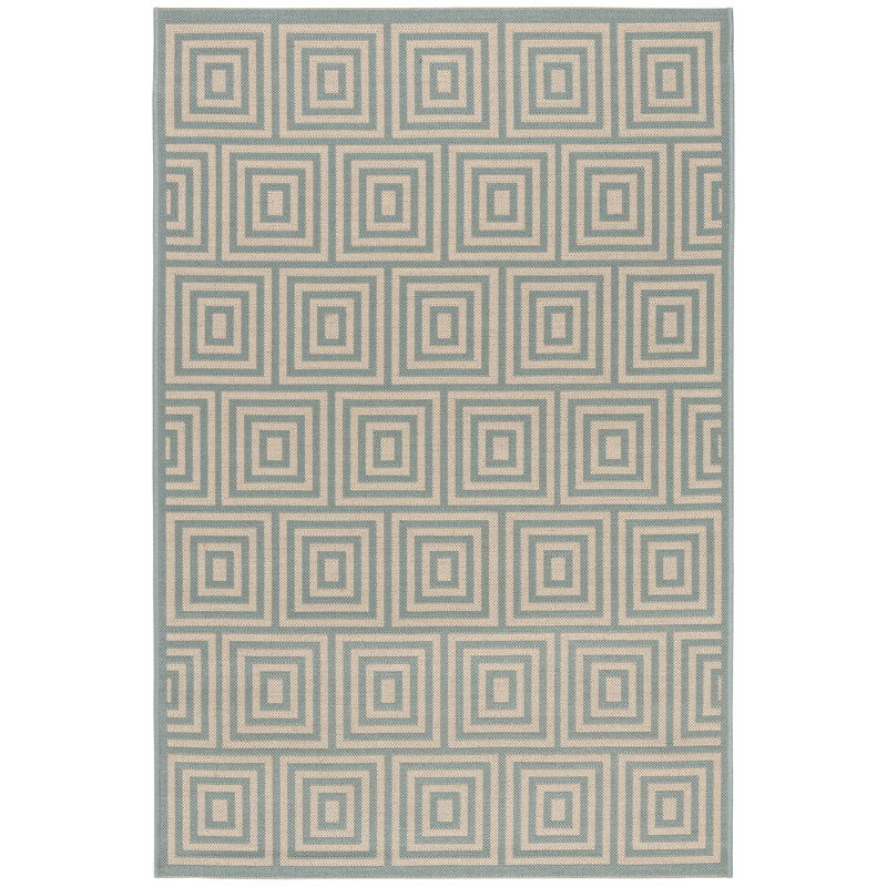 Mckinnon Hooked Indoor/ Outdoor Cream/Aqua Rug, Rectangle 201 x 290 cm