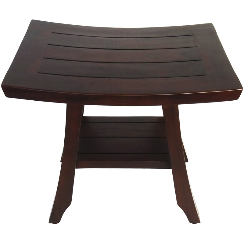 Teak Shower Bench With Shelf, 18" H x 18" W x 12" D, Brown