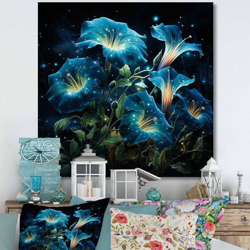Starry Night Morning Glory Flower 3 - Morning Glory, art mural, H 30 po x l 30 po x P 1,5 po, Toile tendue