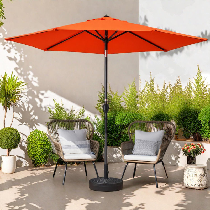 Parasol de marché de 7,5 pi avec bouton-poussoir, relevage à manivelle et évent pour terrasse de jardin, Orange