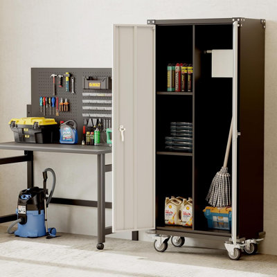 71" Black Metal Storage Cabinet,  with 4 Adjustable Shelves