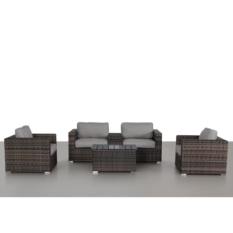 Courtlyn Wicker Fully Assembled 4 - Person Seating Group with Cushions