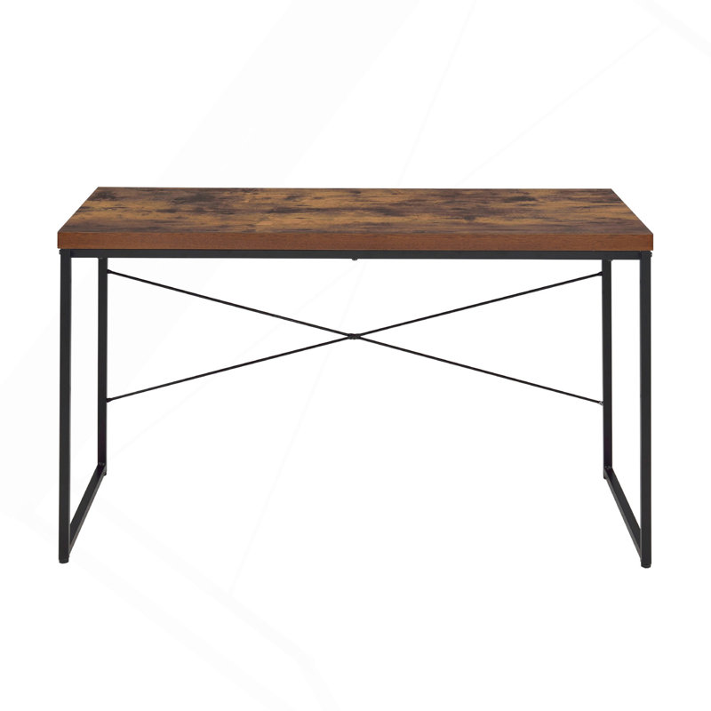 Bureau d'écriture rectangulaire avec pieds en métal, chêne vieilli et noir