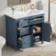 Meuble-lavabo de 36 pouces avec lavabo en céramique, tiroirs basculants et latéraux, tablette réglable, finition gris-bleu