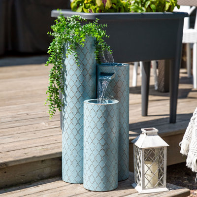 Moroccan Trellis 3-Column Zinc Outdoor Fountain