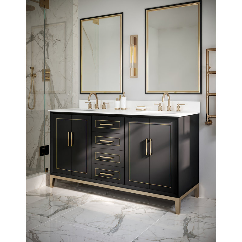 Gracie 60'' W Double Vanity, Midnight Black, White Quartz