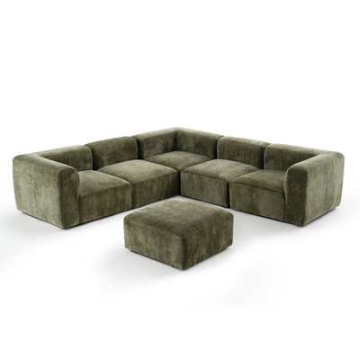 Canapé modulaire en chenille à assise profonde en L 6 pièces avec repose-pieds 6 pièces