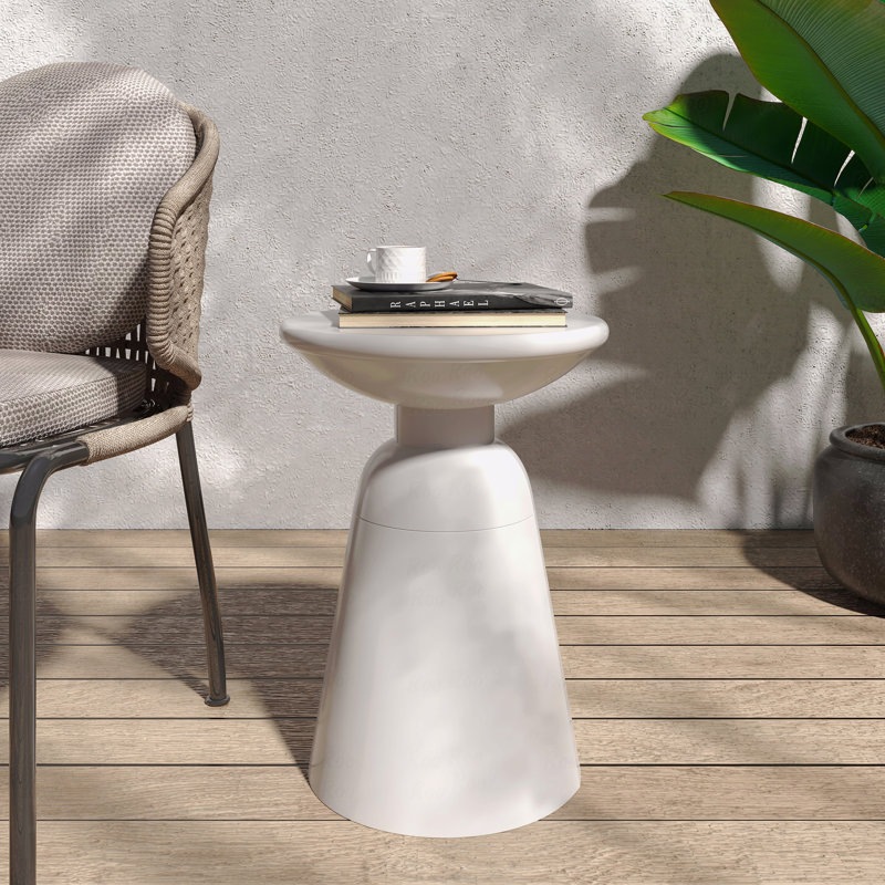 Outdoor Metal Patio End Table, White
