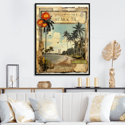 Collage rétro de palmiers de Floride et plage I sur toile rétro