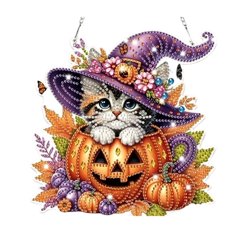 Décoration d'Halloween : Ornement suspendu en broderie diamant à faire soi-même, à suspendre à une fenêtre ou à un mur., WHC