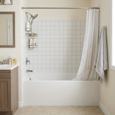 Condris 60" x 30" Acrylic 3-Wall Alcove Tub, Deep Soaking Rectangular Bath with Overflow & Anti-Slip Bottom, White