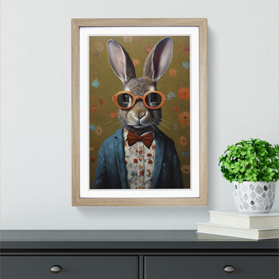 Rabbit With Glasses No.2 - Single Picture Frame Print on Wood