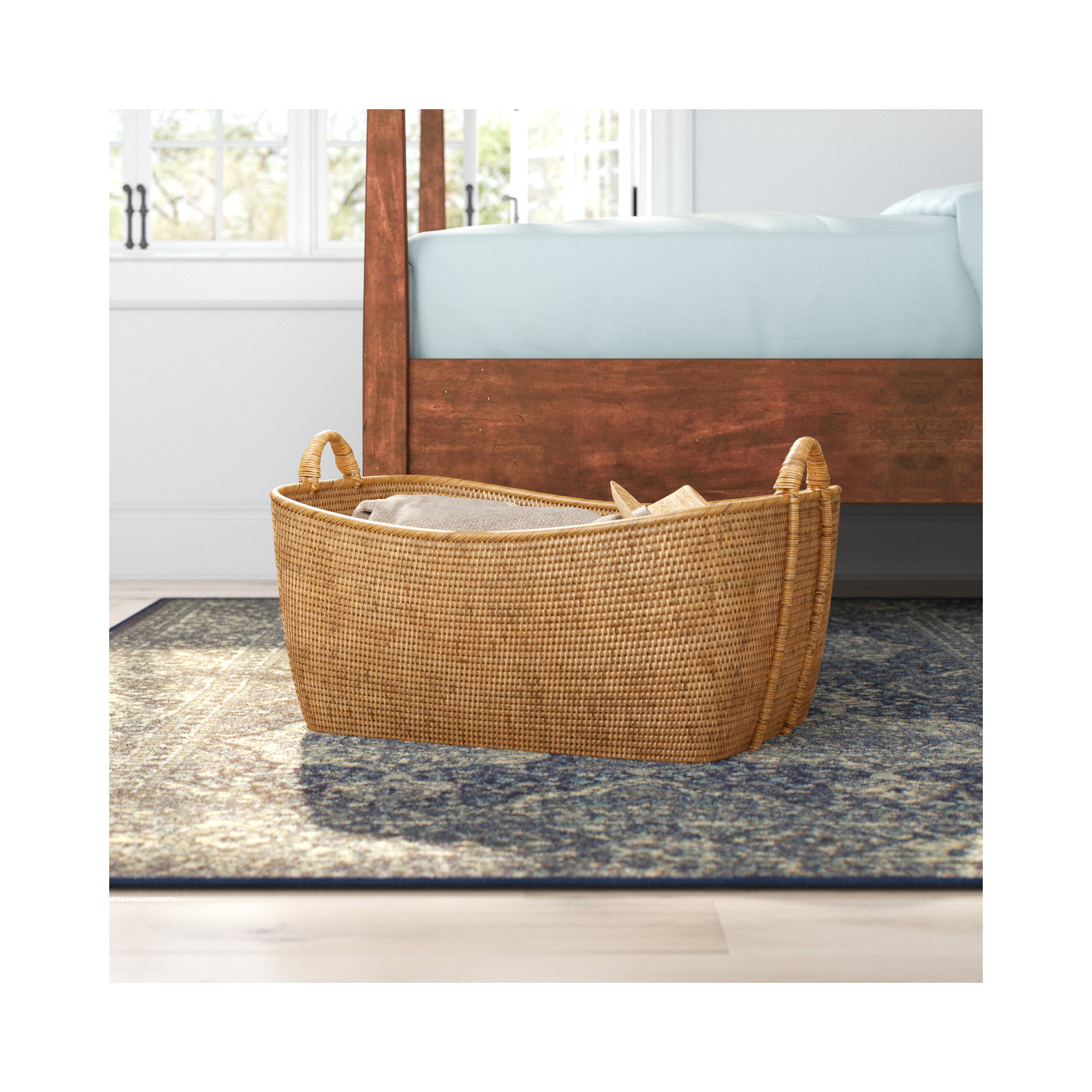 Thelma Handmade Rattan Decorative Basket 1, Honey Brown, 14" H x 31" W x 25" D