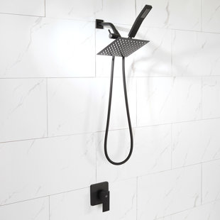 Pop Sanitaryware 6202-6-B Shower Faucet Set with Valve Bathroom High Pressure 35 Setting Dual 2 in 1 Shower System Finish: Matte Black