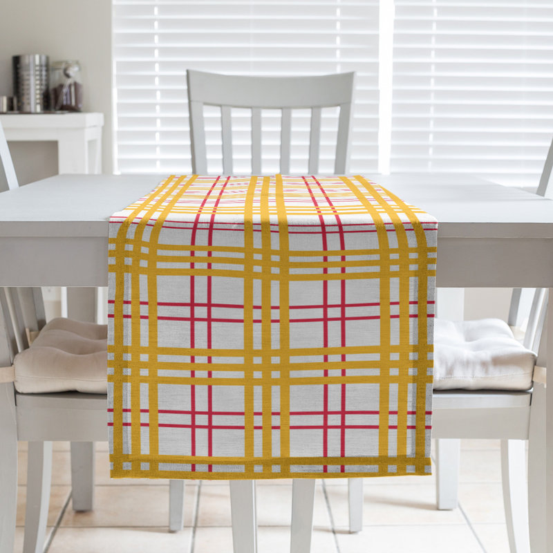 Paid Polyester Table Runner, 90" L x 16" W, White/Red/Yellow