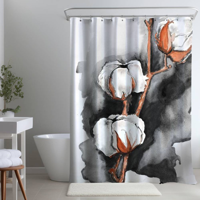 Shower Curtain FL251 – Polyester Shower Curtain, Dye Sublimation Print, 71" W × 74" L, White/Gray