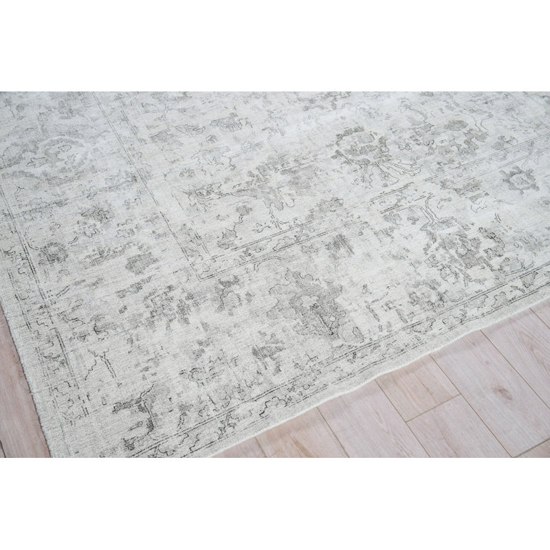Rectangle Oriental Hand Loomed Wool/Bamboo Slat/Seagrass Area Rug in Ivory/Silver, Rectangle 6' x 9'