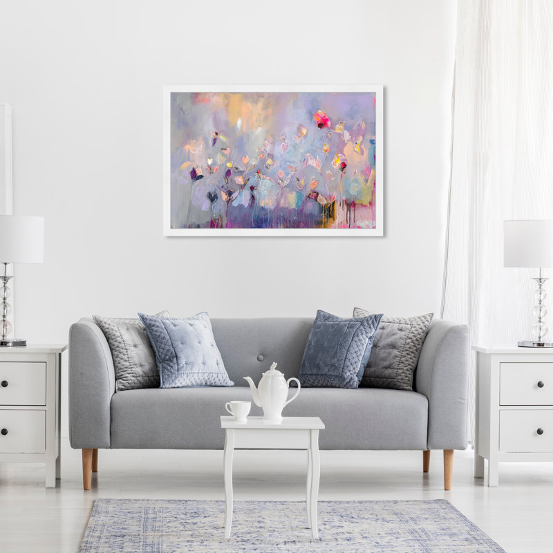 Fleurs mauves abstraites par Oliver Gal - reproduction, Blanc, L 32 po x H 22 po