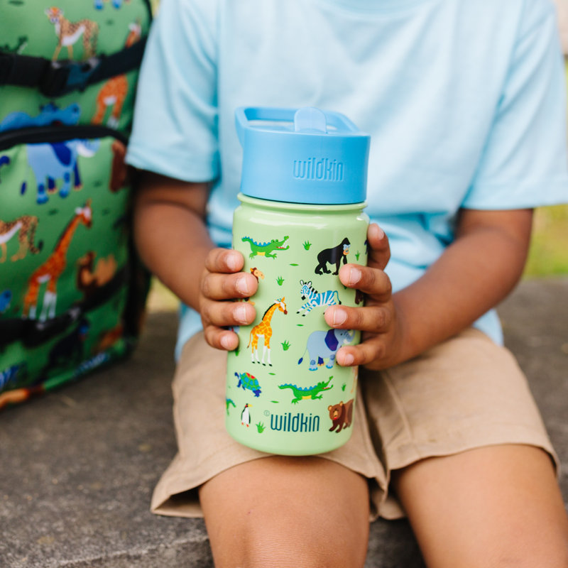 Bouteille d'eau en acier inoxydable 14 oz pour enfants Wildkin - sans BPA, étanche, isolée, facile à nettoyer - animaux sauvages