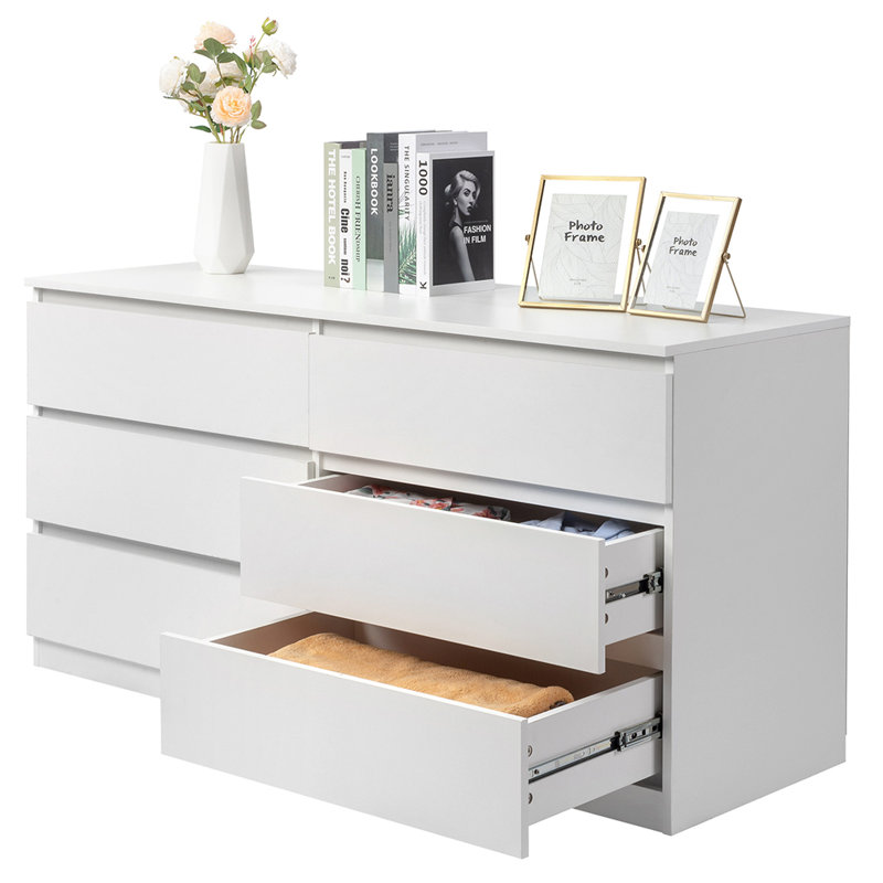 Commode double 6 tiroirs pour chambre à coucher, Blanc