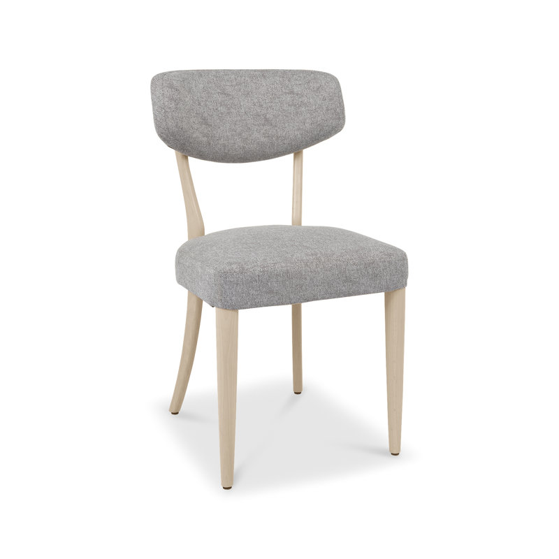 19cm H Fabric Upholstered Side Chair in Grey, Beige Wood
