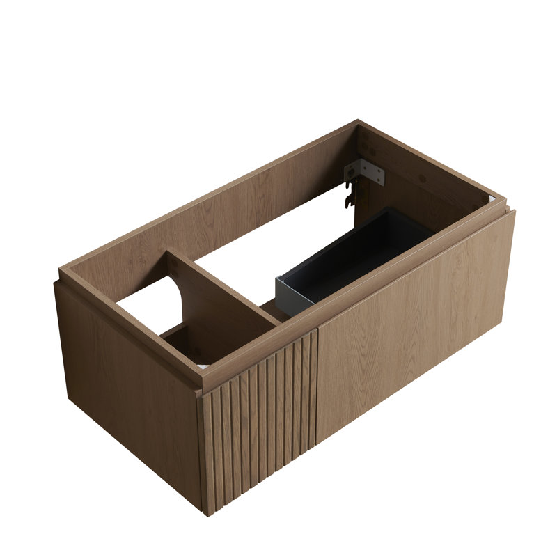 Meuble-lavabo de salle de bain flottant cannelé 36 po, Heidelberg grain de bois