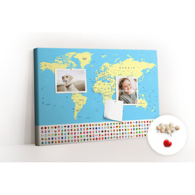 Wall Mounted cork board with print wall art notice boards home office bulletin board ideas Vintage world map