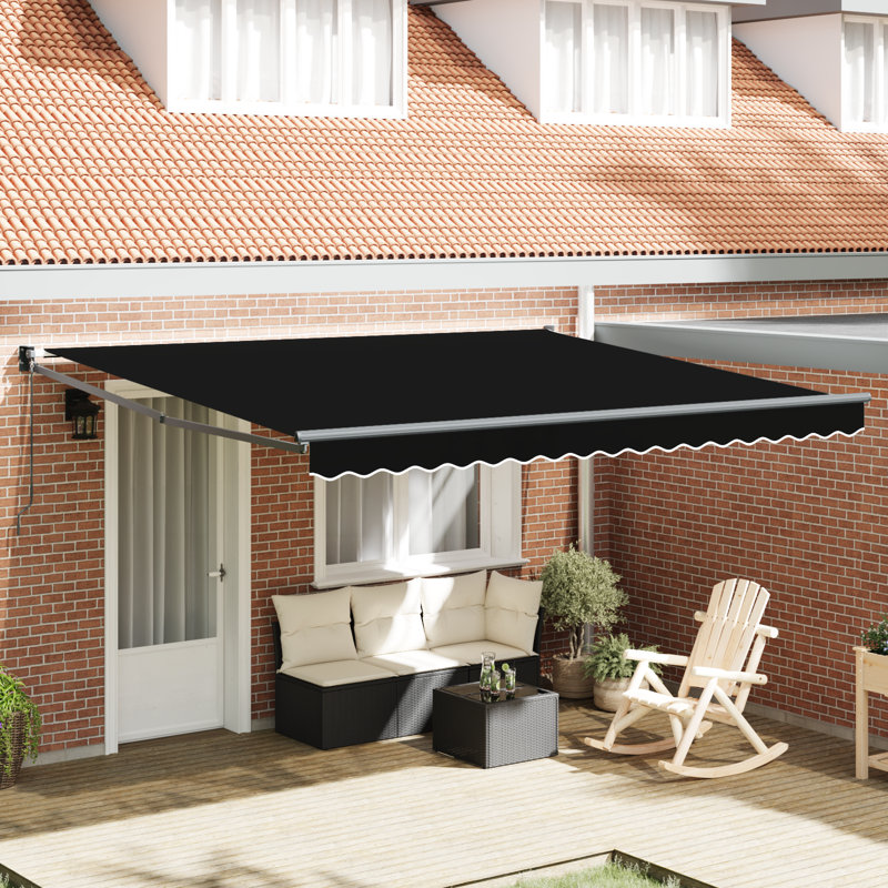 Brayden Studio Retractable Patio Awning, 400 cm W x 300 cm D, Black/Grey
