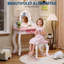 Ensemble coiffeuse pour enfants avec éclairage DEL, miroir tricolore - Coiffeuse princesse 3+ avec tabouret et rangement - Blanc-594796977