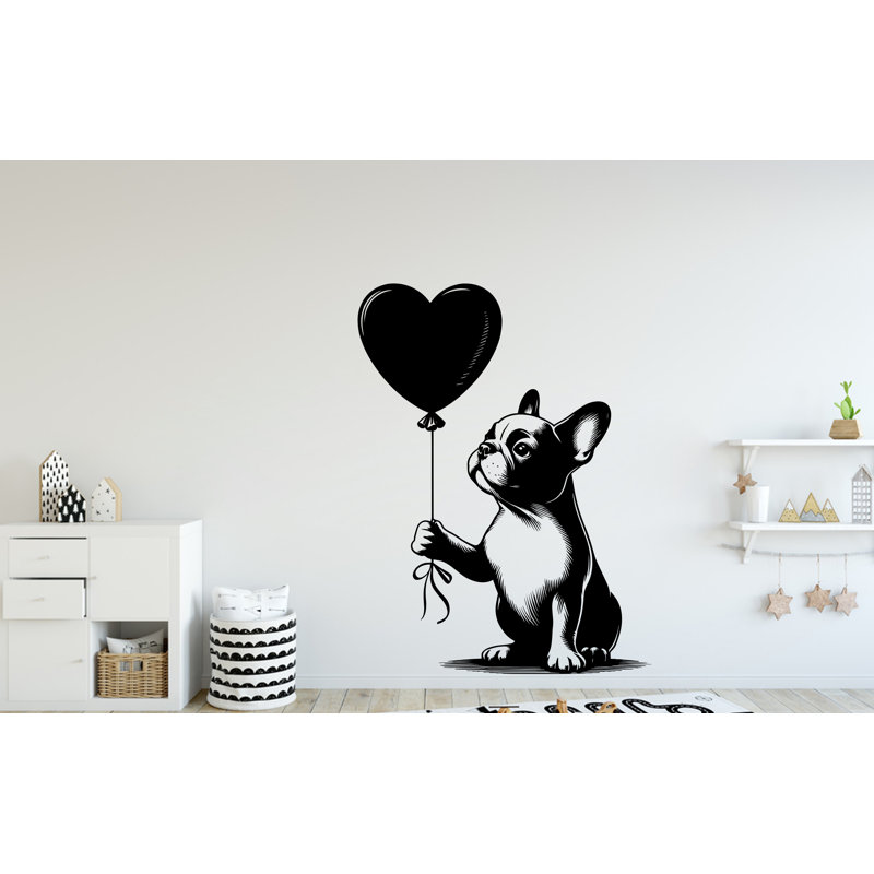 Autocollant mural bouledogue français, Saint-Valentin, H 28 po x l 22 po, Rose pastel