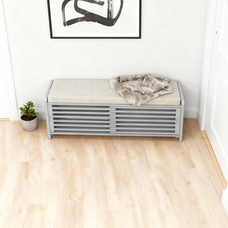 Banc à chaussures avec rangement et coussin, banc de rangement à volets vieillis avec charme rétro, Gris