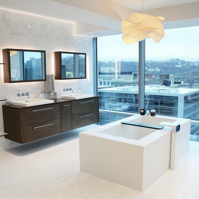 Cube 72'' L Soaking Bathtub, White True High Gloss, Brushed Nickel