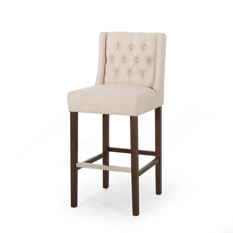 Modern Minimalist Metal Leg Bar Stool, Beige, 30" Height, High Density Fabric Seat, Commercial Grade Bar Stool