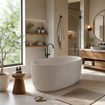 La baignoire indépendante en résine de 47 po à surface solide en pierre, une baignoire indépendante de conception moderne avec des tuyaux d'évacuation et de trop-plein, convient aux petites maisons