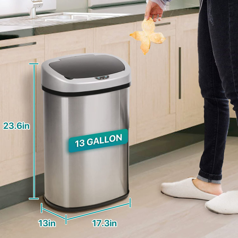 13 Gallon Silver Stainless Steel Touchless Trash Can