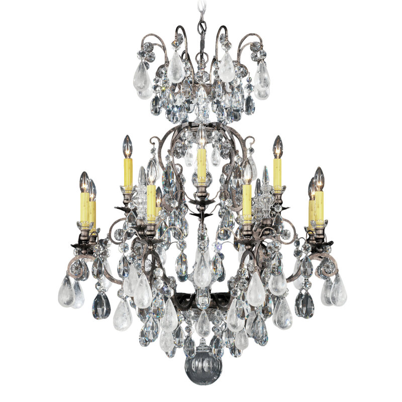 Renaissance 12 - Light Glass Chandelier, Antique Pewter, Combination of Olive and Smoke
