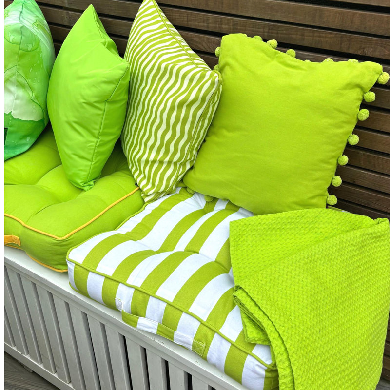 Tom Indoor / Outdoor Grey Square Floor Cushion, Lime Green