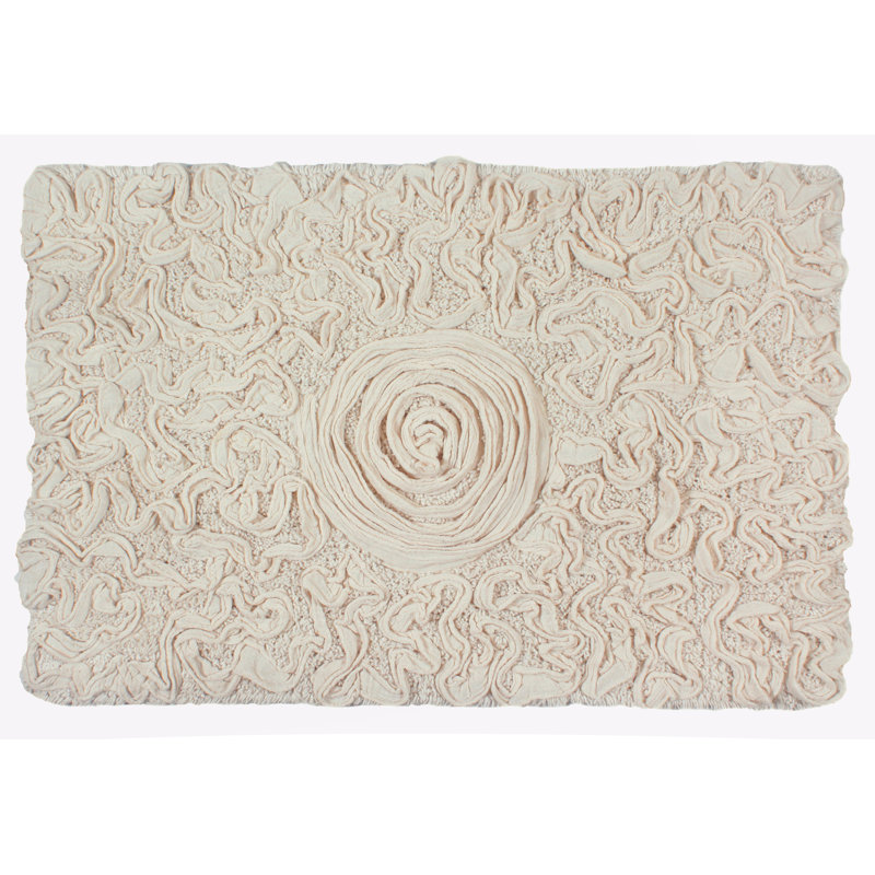 Schoenberger Floral Design Cotton Bath Rug, Ivory, 24" L x 17" W