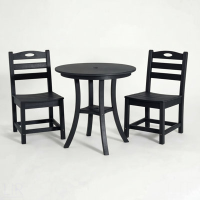 Black 3-Piece HDPE Outdoor Patio Bistro Set With Round Table And 2 Chairs, Chair