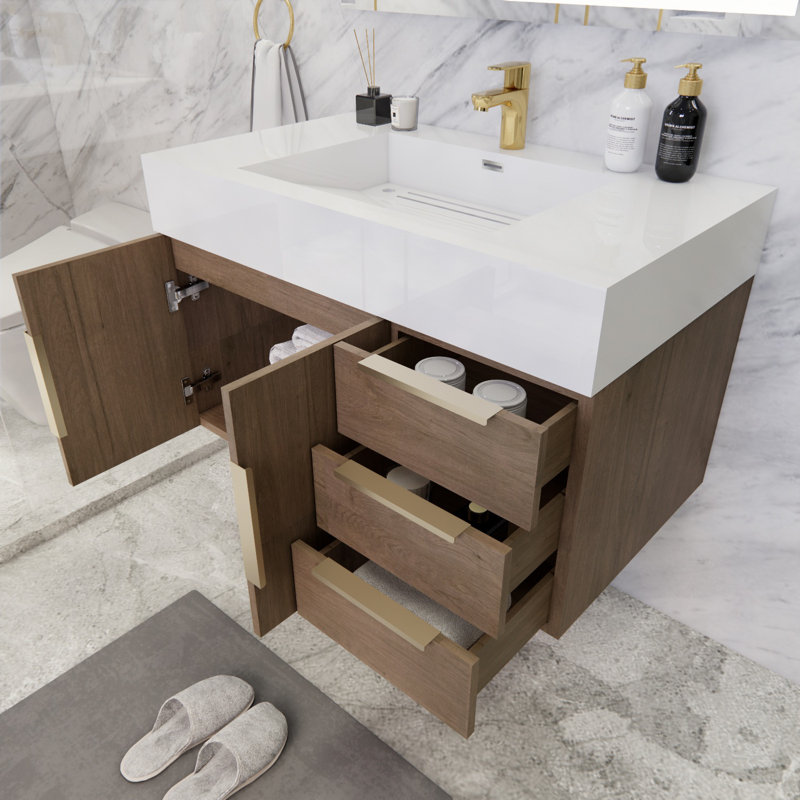 Glasgow 35.5'' Single Bathroom Vanity with Acrylic Top, Light Oak