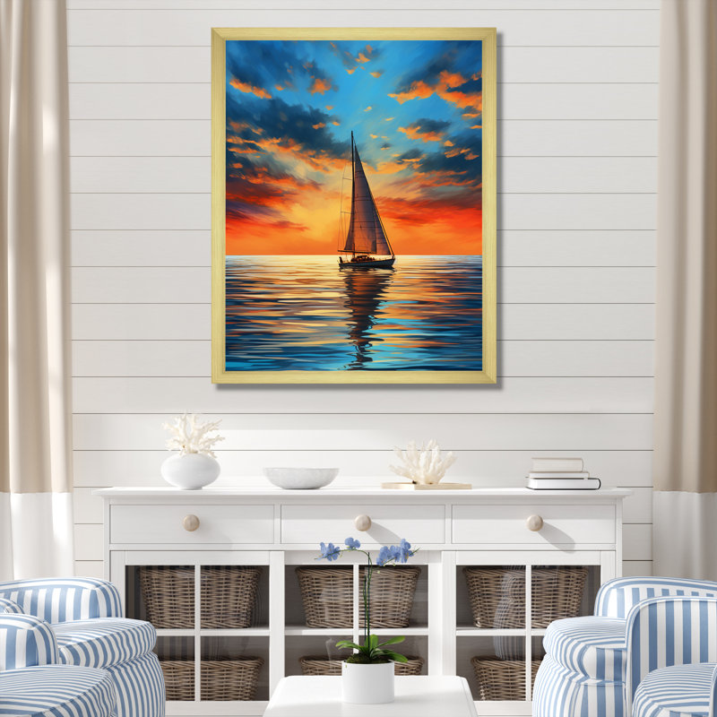Voilier lumineux Horizons I sur impression sur toile, Encadrement doré, L 30 po x H 40 po