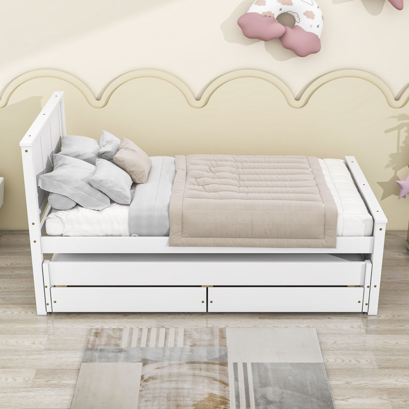 Kids Twin with Trundle with Drawers, White