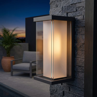 13.3''H Black Iron Tempered Glass ETL Outdoor Wall Light with Dusk to Dawn